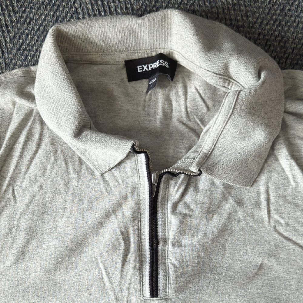 Express Light Gray Zip Collar Polo